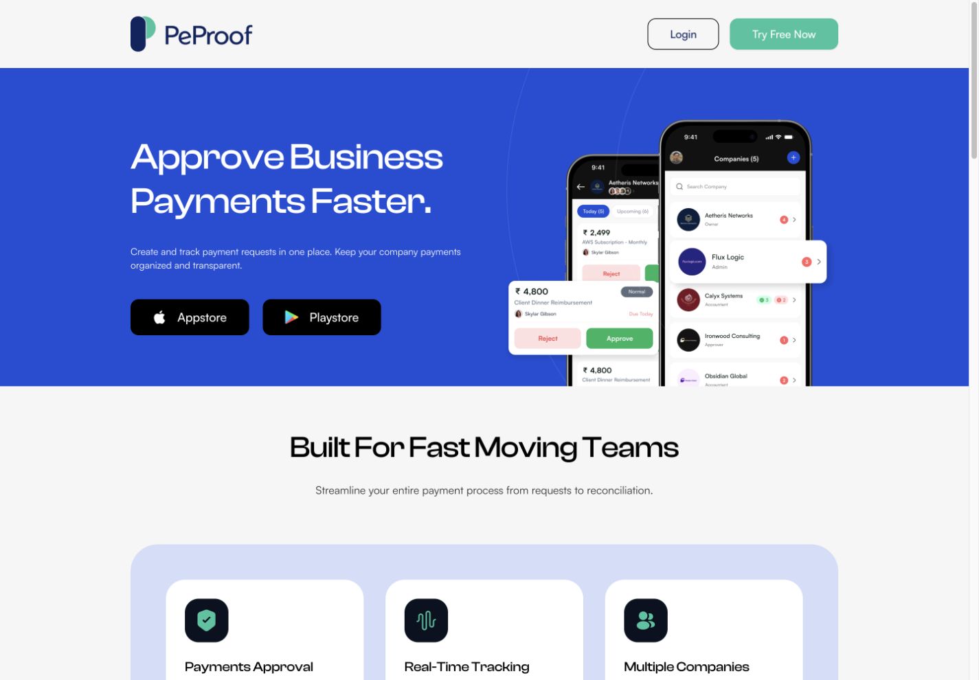 PeProof public website at desktop width