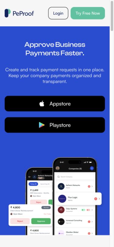 PeProof public website at mobile width