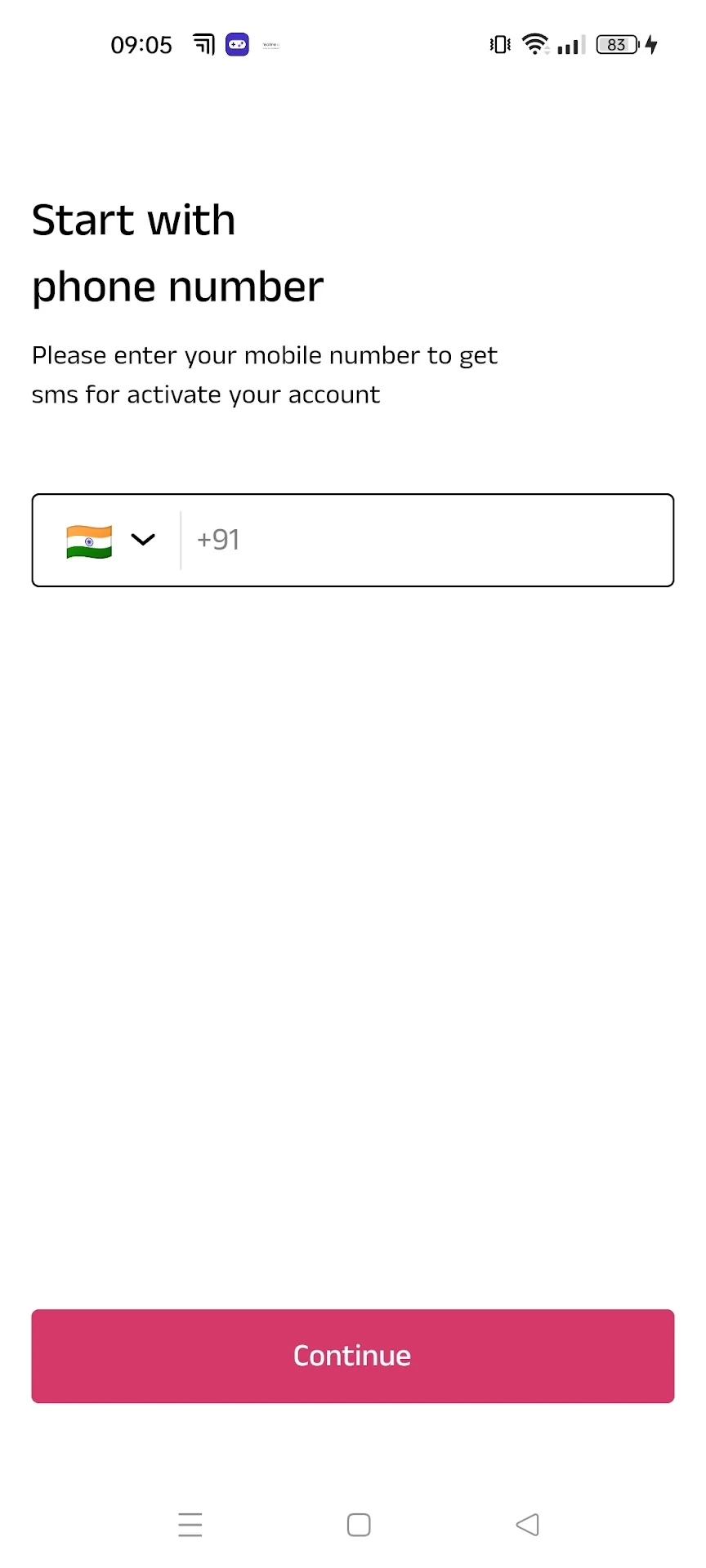 Risala Update phone number sign-in screen